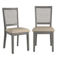 Chaises de salle à manger Ronda en lin beige et dossier en rotin (Lot de 2)