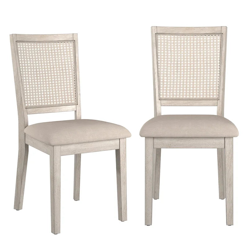 Chaises de salle à manger Ronda en lin beige et dossier en rotin (Lot de 2)