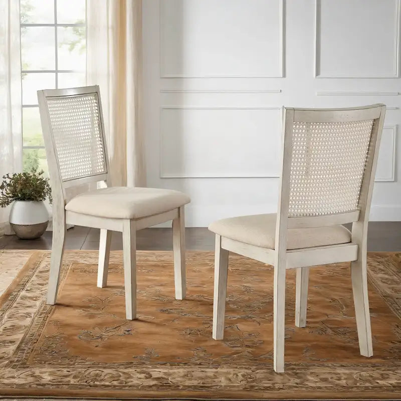 Chaises de salle à manger Ronda en lin beige et dossier en rotin (Lot de 2)