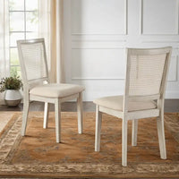 Chaises de salle à manger Ronda en lin beige et dossier en rotin (Lot de 2)