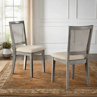 Chaises de salle à manger Ronda en lin beige et dossier en rotin (Lot de 2)