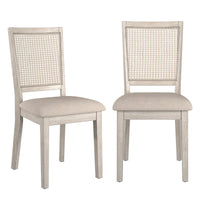 Chaises de salle à manger Ronda en lin beige et dossier en rotin (Lot de 2)