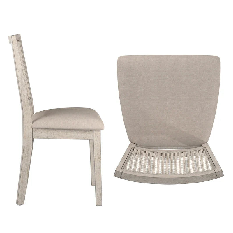 Chaises de salle à manger Ronda en lin beige et dossier en rotin (Lot de 2)