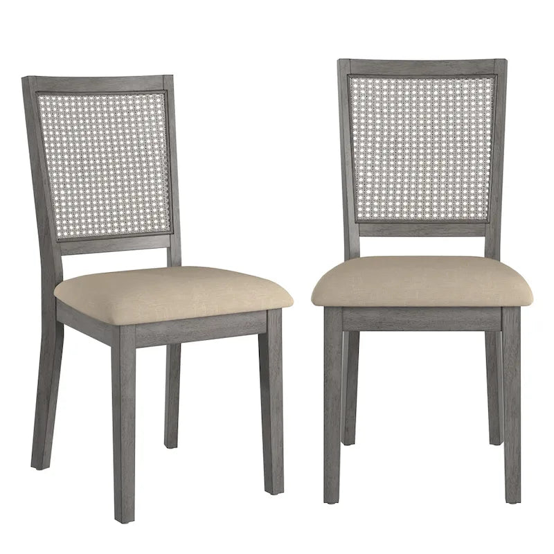 Chaises de salle à manger Ronda en lin beige et dossier en rotin (Lot de 2)
