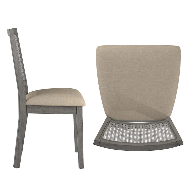 Chaises de salle à manger Ronda en lin beige et dossier en rotin (Lot de 2)