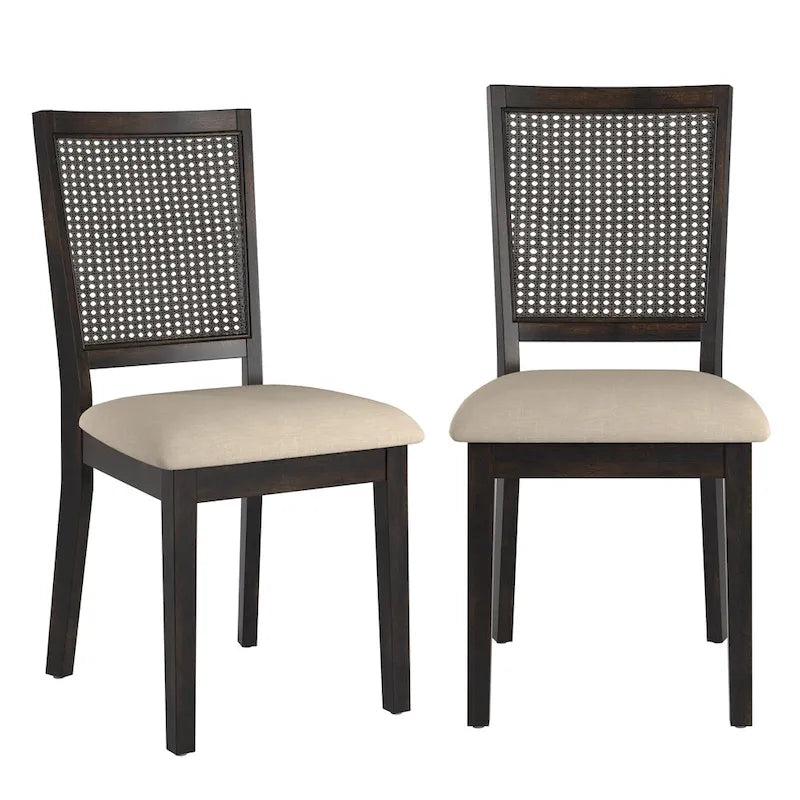 Chaises de salle à manger Ronda en lin beige et dossier en rotin (Lot de 2)
