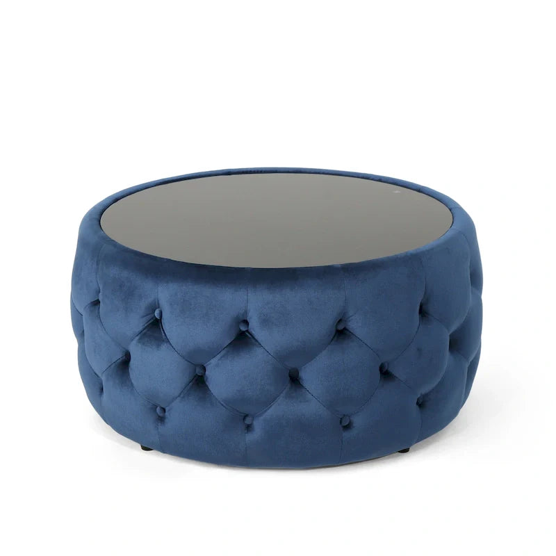 Table basse pouf Chana Glam en velours et verre trempé par Christopher Knight Home