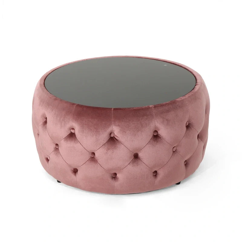 Table basse pouf Chana Glam en velours et verre trempé par Christopher Knight Home