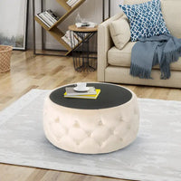 Table basse pouf Chana Glam en velours et verre trempé par Christopher Knight Home