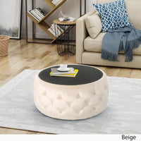 Table basse pouf Chana Glam en velours et verre trempé par Christopher Knight Home