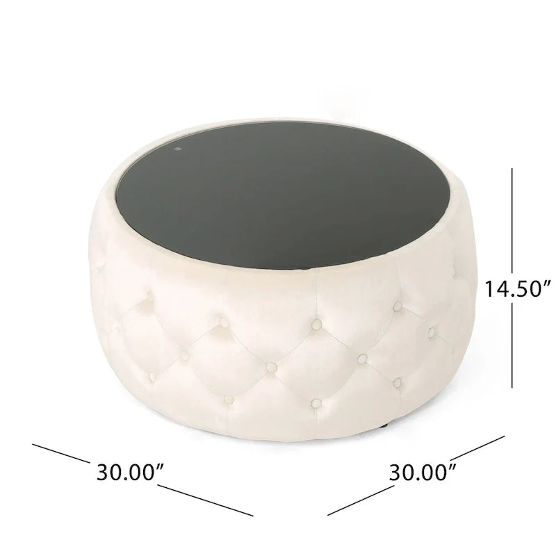 Table basse pouf Chana Glam en velours et verre trempé par Christopher Knight Home