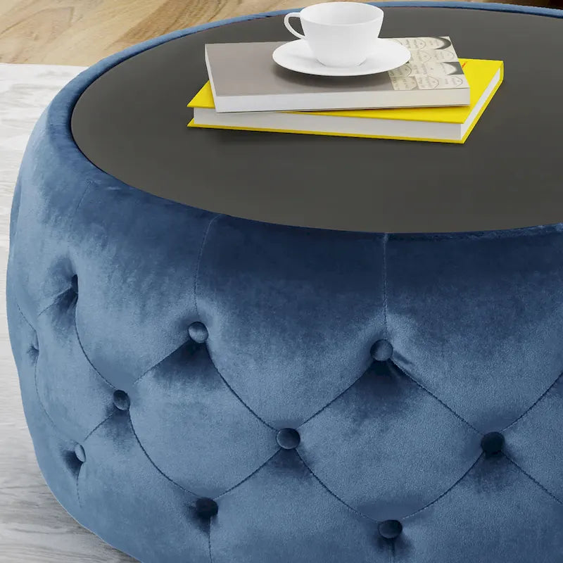 Table basse pouf Chana Glam en velours et verre trempé par Christopher Knight Home