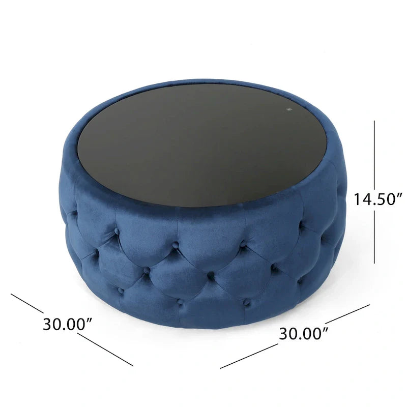Table basse pouf Chana Glam en velours et verre trempé par Christopher Knight Home