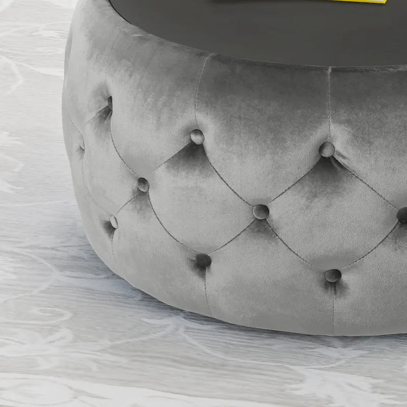 Table basse pouf Chana Glam en velours et verre trempé par Christopher Knight Home