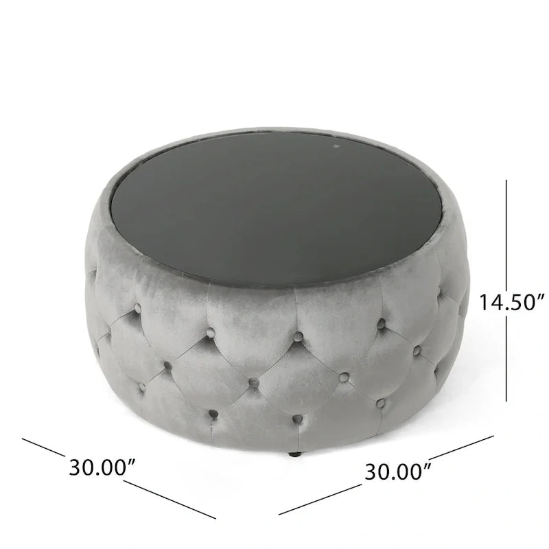 Table basse pouf Chana Glam en velours et verre trempé par Christopher Knight Home