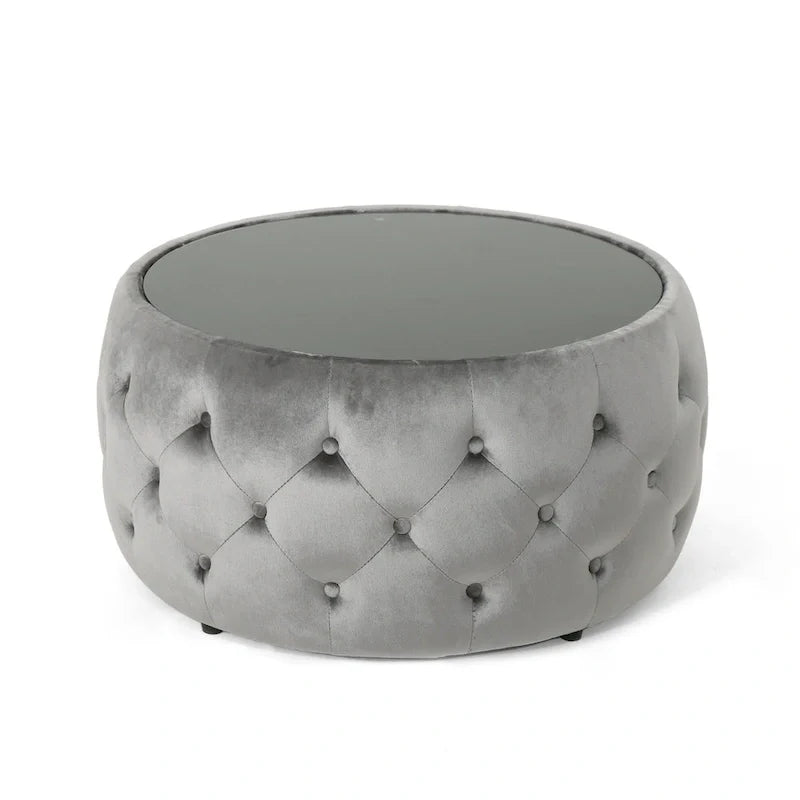 Table basse pouf Chana Glam en velours et verre trempé par Christopher Knight Home