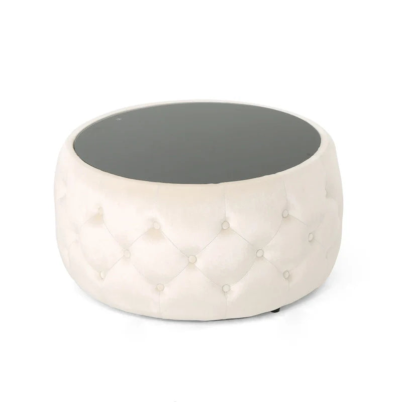 Table basse pouf Chana Glam en velours et verre trempé par Christopher Knight Home