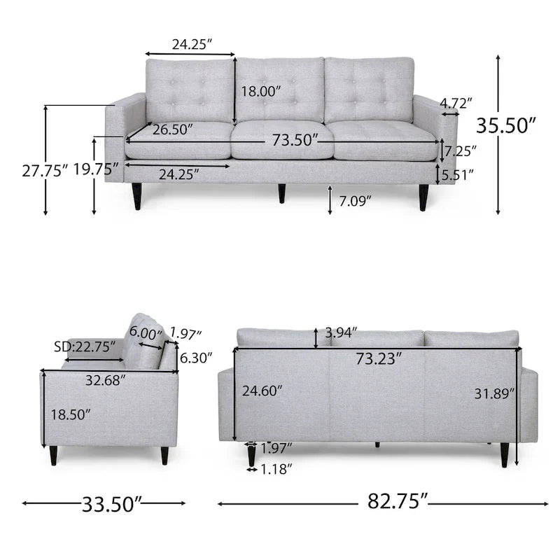Canapé trois places contemporain en tissu touffeté Adderbury par Christopher Knight Home