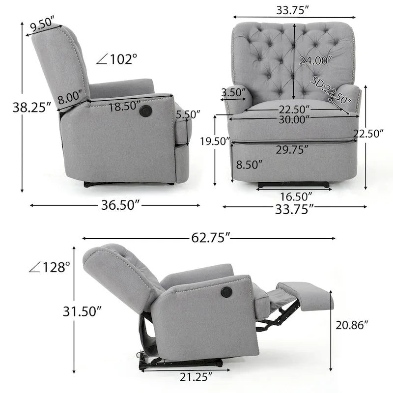 Fauteuil Inclinable Électrique Capitonné en Tissu Salomo par Christopher Knight Home