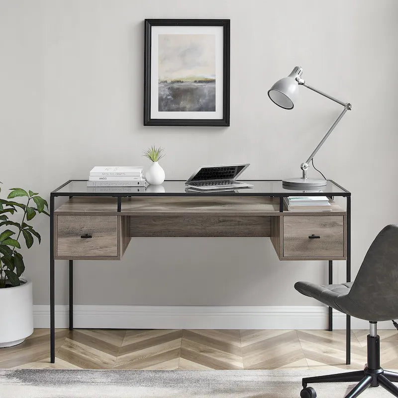 Bureau de travail Middlebrook de 56 pouces avec plateau en verre