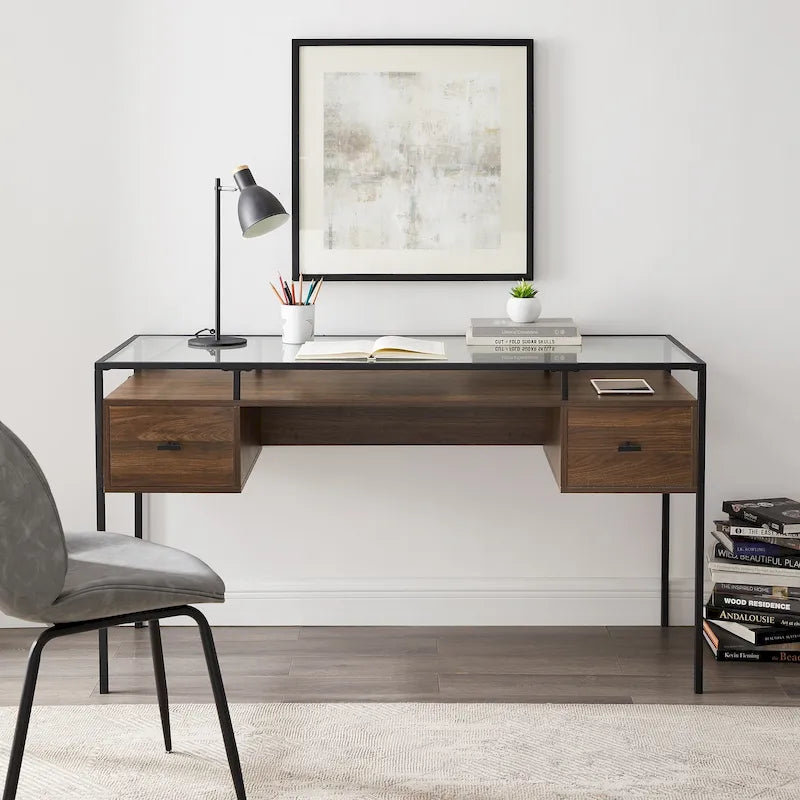 Bureau de travail Middlebrook de 56 pouces avec plateau en verre