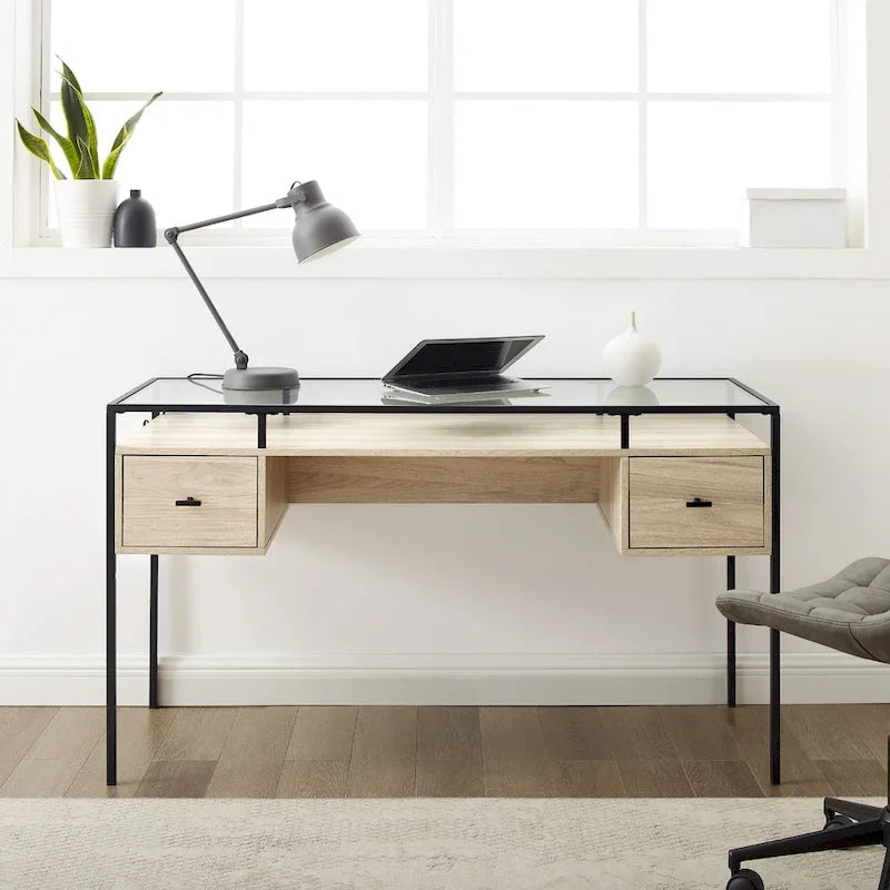 Bureau de travail Middlebrook de 56 pouces avec plateau en verre