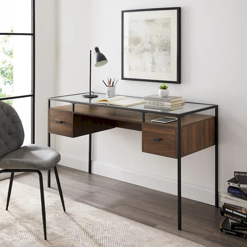 Bureau de travail Middlebrook de 56 pouces avec plateau en verre