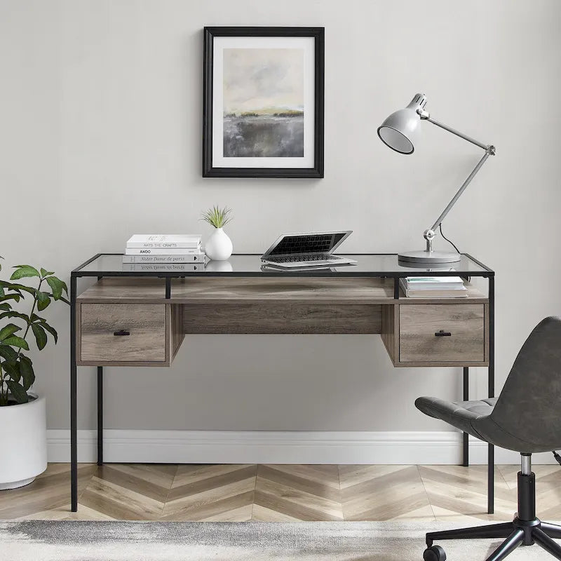 Bureau de travail Middlebrook de 56 pouces avec plateau en verre