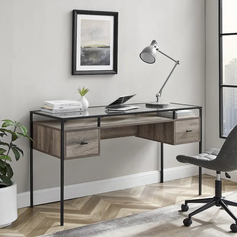 Bureau de travail Middlebrook de 56 pouces avec plateau en verre