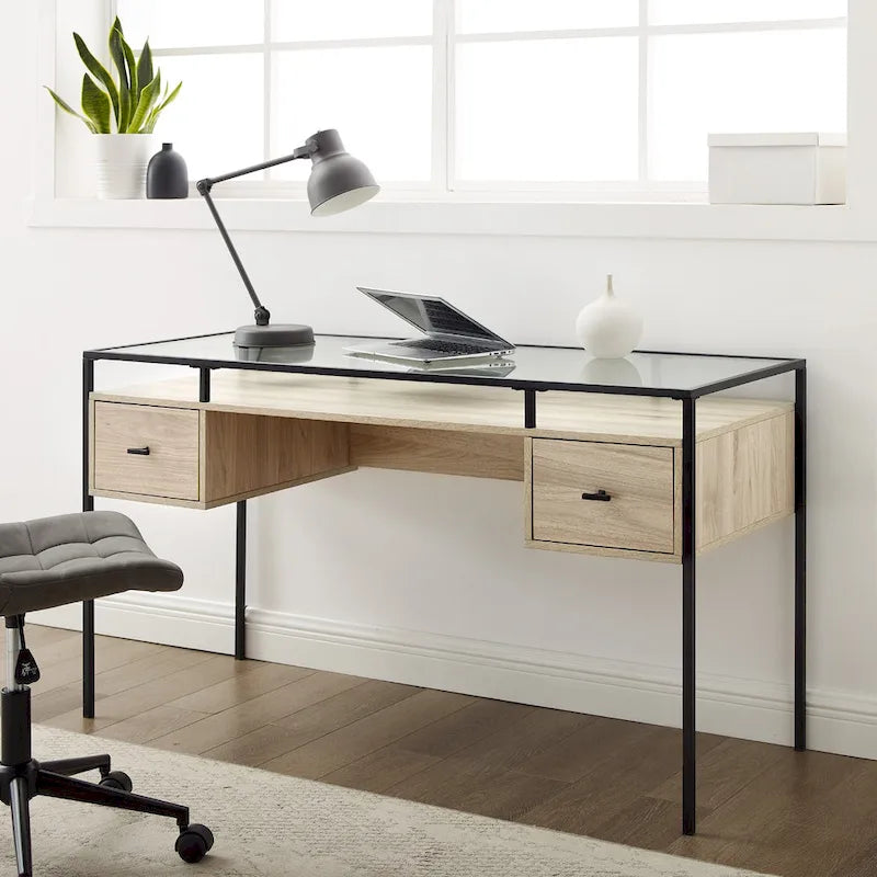 Bureau de travail Middlebrook de 56 pouces avec plateau en verre