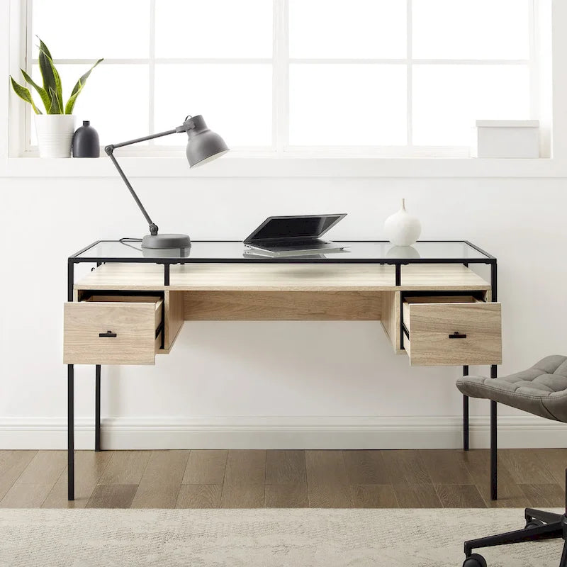 Bureau de travail Middlebrook de 56 pouces avec plateau en verre