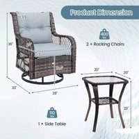 Costway Ensemble de Meubles de Patio 3 Pièces avec 2 Chaises à Bascule et une Table d'Appoint en Verre