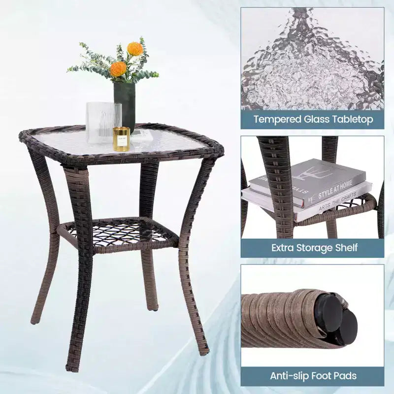 Costway Ensemble de Meubles de Patio 3 Pièces avec 2 Chaises à Bascule et une Table d'Appoint en Verre
