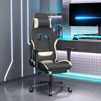vidaXL Chaise de massage gaming avec repose-pieds, noir et crème, tissu