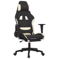 vidaXL Chaise de massage gaming avec repose-pieds, noir et crème, tissu