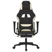 vidaXL Chaise de massage gaming avec repose-pieds, noir et crème, tissu