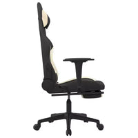 vidaXL Chaise de massage gaming avec repose-pieds, noir et crème, tissu