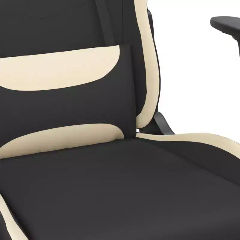 vidaXL Chaise de massage gaming avec repose-pieds, noir et crème, tissu