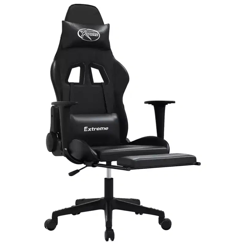 vidaXL Fauteuil de massage Gaming avec repose-pieds, Noir, Similicuir