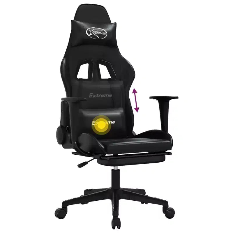 vidaXL Fauteuil de massage Gaming avec repose-pieds, Noir, Similicuir