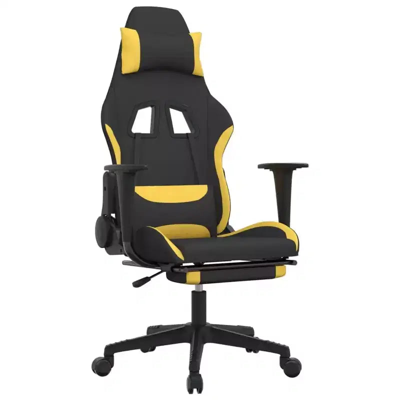 Chaise gaming de massage vidaXL avec repose-pieds, noir et jaune, tissu