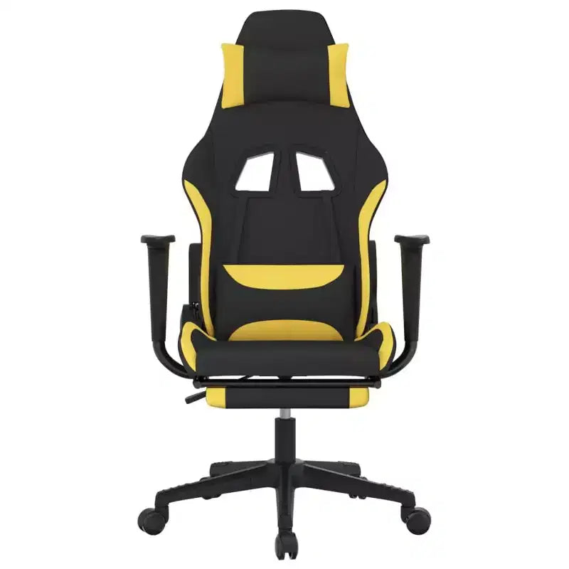 Chaise gaming de massage vidaXL avec repose-pieds, noir et jaune, tissu