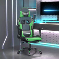 vidaXL Fauteuil de jeu de massage avec repose-pieds, noir et vert, similicuir