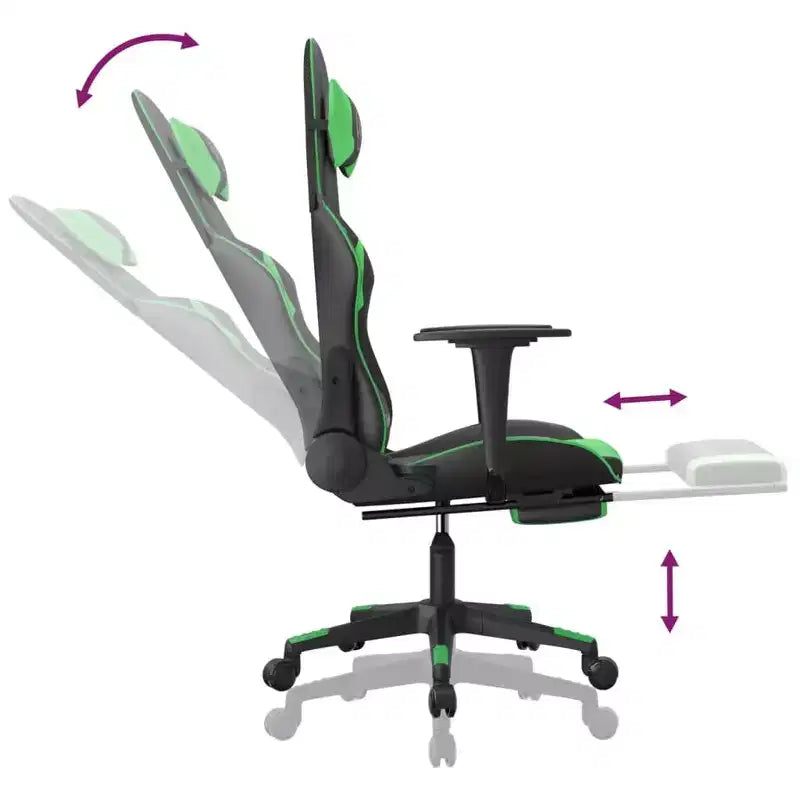 vidaXL Fauteuil de jeu de massage avec repose-pieds, noir et vert, similicuir