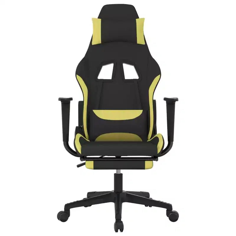 vidaXL Chaise de jeu massante avec repose-pieds, noir et vert clair, tissu