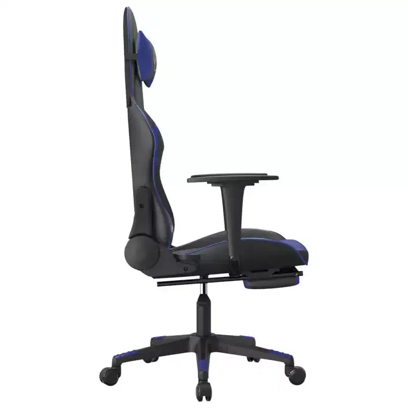 vidaXL Chaise de jeu avec repose-pieds, noir et bleu, similicuir