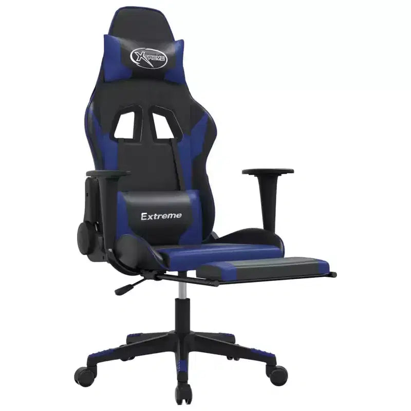Chaise gaming vidaXL avec repose-pieds, noir et bleu, similicuir