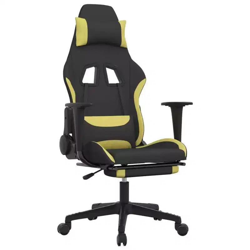 vidaXL Chaise de jeu avec repose-pieds, noir et vert clair, tissu