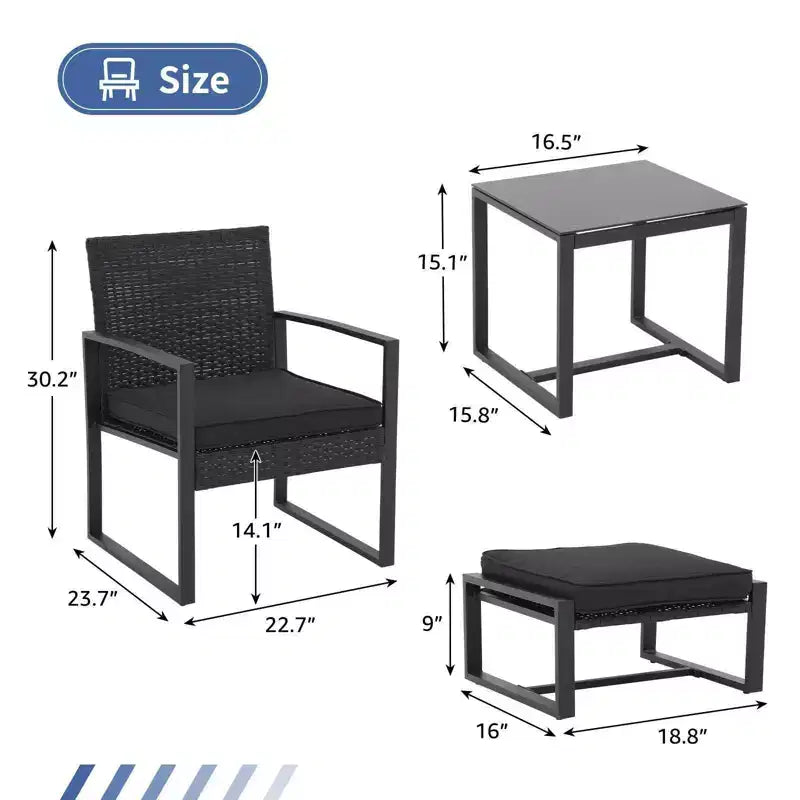 Ensemble bistrot de conversation Sunsitt 5 pièces en acier et osier pour terrasse extérieure
