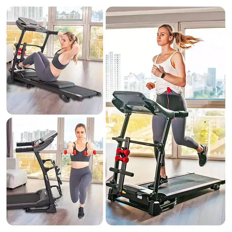 Tapis de course électrique multifonctionnel Ksports pour la maison, entraînement cardio et force avec tapis pour abdominaux, sangle pour sit-ups et inclinaison réglable